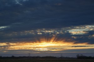Zonsondergang over het veld