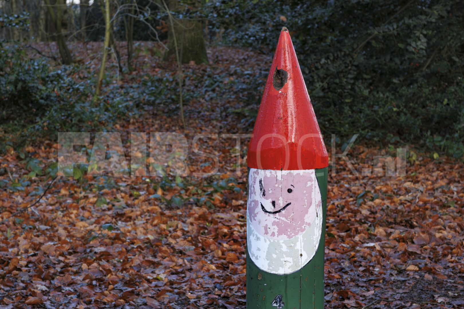 Herfstkabouter tussen gevallen bladeren