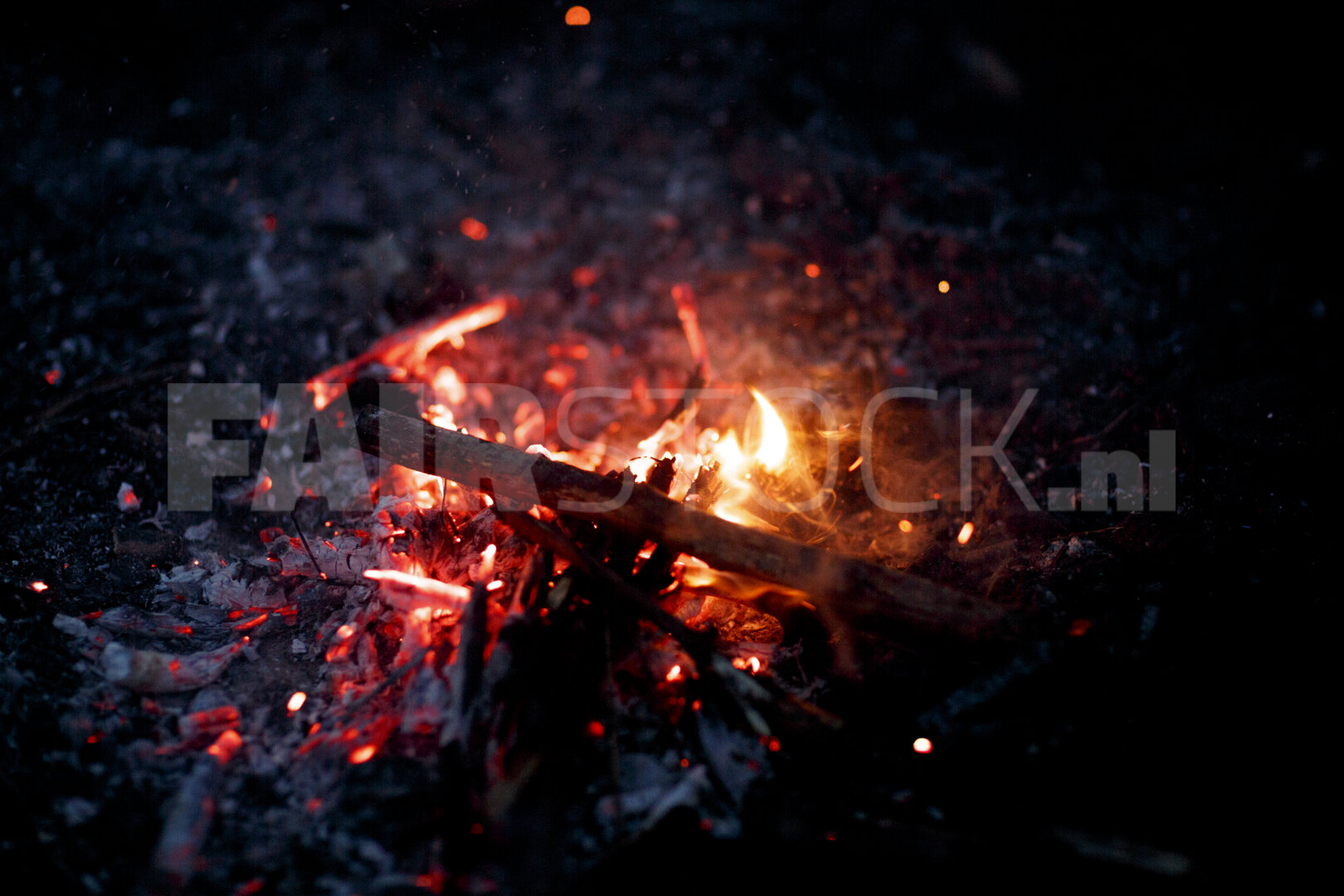 Vuur brandt in het donker en geeft licht en warmte